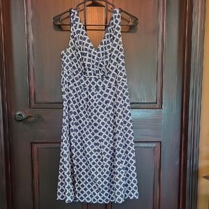 Lands' End Navy and White Geometric Midi Dress